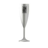 Custom Logo White Champagne Flutes – High Contrast Branding – Promotional Event Cup – Unbreakable Polycarbonate