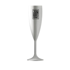 Custom Logo White Champagne Flutes – High Contrast Branding – Promotional Event Cup – Unbreakable Polycarbonate