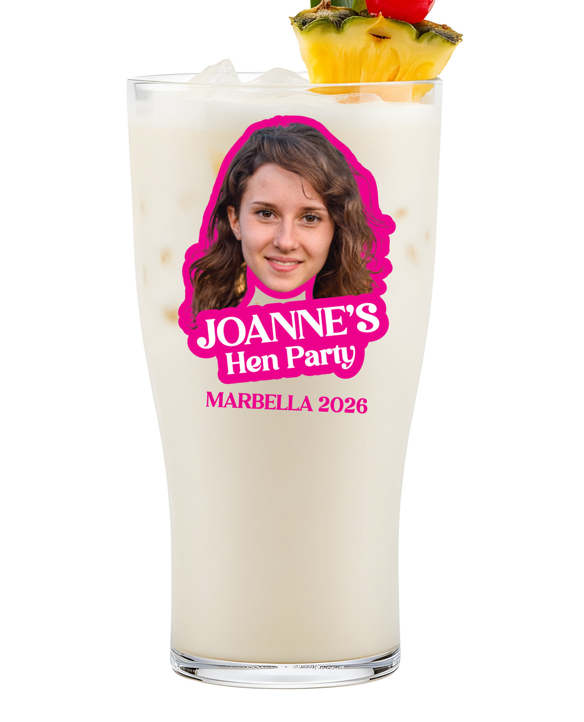 Pink Bridal Personalised Tulip Pint Cup (Custom Face and Name, 18+)