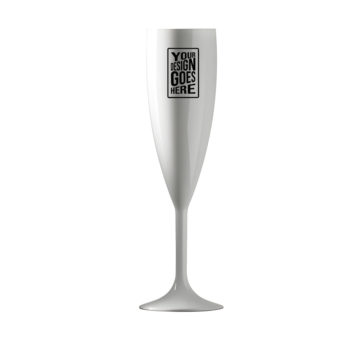 Custom Logo White Champagne Flutes – High Contrast Branding – Promotional Event Cup – Unbreakable Polycarbonate